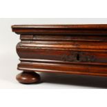 A GOOD 18TH CENTURY CONTINENTAL WALNUT TABLE CASKET with hinged top, compartmented interior, on