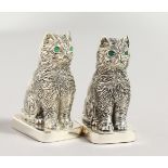 A .925 SILVER PLATE PAIR OF SEATED CAT SALT AND PEPPERS.