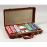 A GOOD LEATHER CASED GAMING SET. 16ins wide.