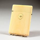 A VICTORIAN IVORY CARD CASE, with engraved silver cartouche. 4.25ins x 3ins.