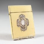 A VICTORIAN IVORY CARD CASE with engraved silver cartouche. 4.25ins x 3ins.