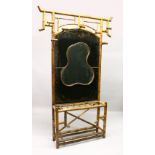 A VERY GOOD 19TH CENTURY BAMBOO AND LACQUER HALL STAND, with seven coat/hat hooks, decorative