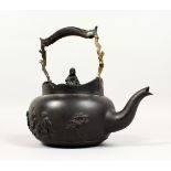 A WEDGWOOD AND BENTLEY CIRCULAR KETTLE, CIRCA. 1776, with gilt and wooden handle, seated female