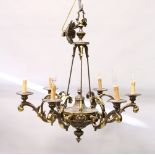 A FRENCH EMPIRE REVIVAL CAST BRONZE SIX-BRANCH CHANDELIER. 3ft 0ins high x 2ft 10ins wide.
