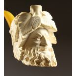 A VERY GOOD MEERSCHAUM PIPE, the bowl modelled as BACCHUS, in a fitted case.