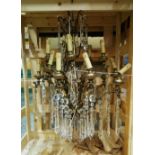 A VERY GOOD LARGE CUT GLASS CHANDELIER in wooden crate.