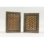 TWO EASTERN INLAID SANDALWOOD CARD CASES. 4ins x 3ins.