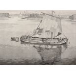 Leslie Moffat Ward (1888-1978) British. "A Keel on the Yorkshire Ouse", Etching, Unframed, 9.75" x