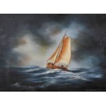 Philip Marchington (1934- ) British. A Sailing Boat in Choppy Waters, Oil on Canvas, Signed, 12" x