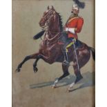 Circle of Richard Simkin (1840-1926) British. A Guardsman on Horseback, Watercolour, 6.5" x 5.25".