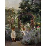 Robert Duddingstone Herdman (1863-1922) British. A Garden Scene with Two Young Girls picking