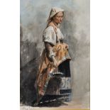 A...Luigi (19th Century) Italian. An Italian Maid, holding a Basket, Watercolour, Signed, 13.75" x