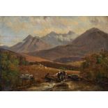 19th Century Mexican School. A Mountainous River Landscape, with Figures by a Stream, Oil on Canvas,