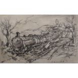 Adrian Hill (1895-1977) British. Study of a Train, Charcoal, Signed, Unframed, 6" x 9.5", and Four