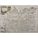 After Emanuel Bowen (1693-1767) British. "Surrey", Map, 21" x 28.25".