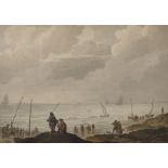 Cornelius van Hardenberg (1755-1843) Dutch. A Dutch Coastal Scene, with Figures and Boats on the