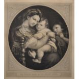 After Raphael (1483-1520) Italian. "Madonna Della Sedia", Print, Oval, 18" x 17".