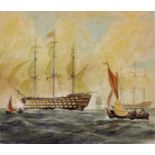 20th Century English School. A Shipping Scene, with a Three Masted Vessel, Watercolour, Signed