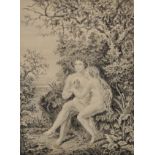 19th Century English School. 'Adam and Eve in the Garden of Eden', Ink, 12.5" x 9.25".