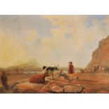 Circle of Peter Le Cave (act.c.1769-1816) British. Figures and Cattle in a Landscape, Watercolour,