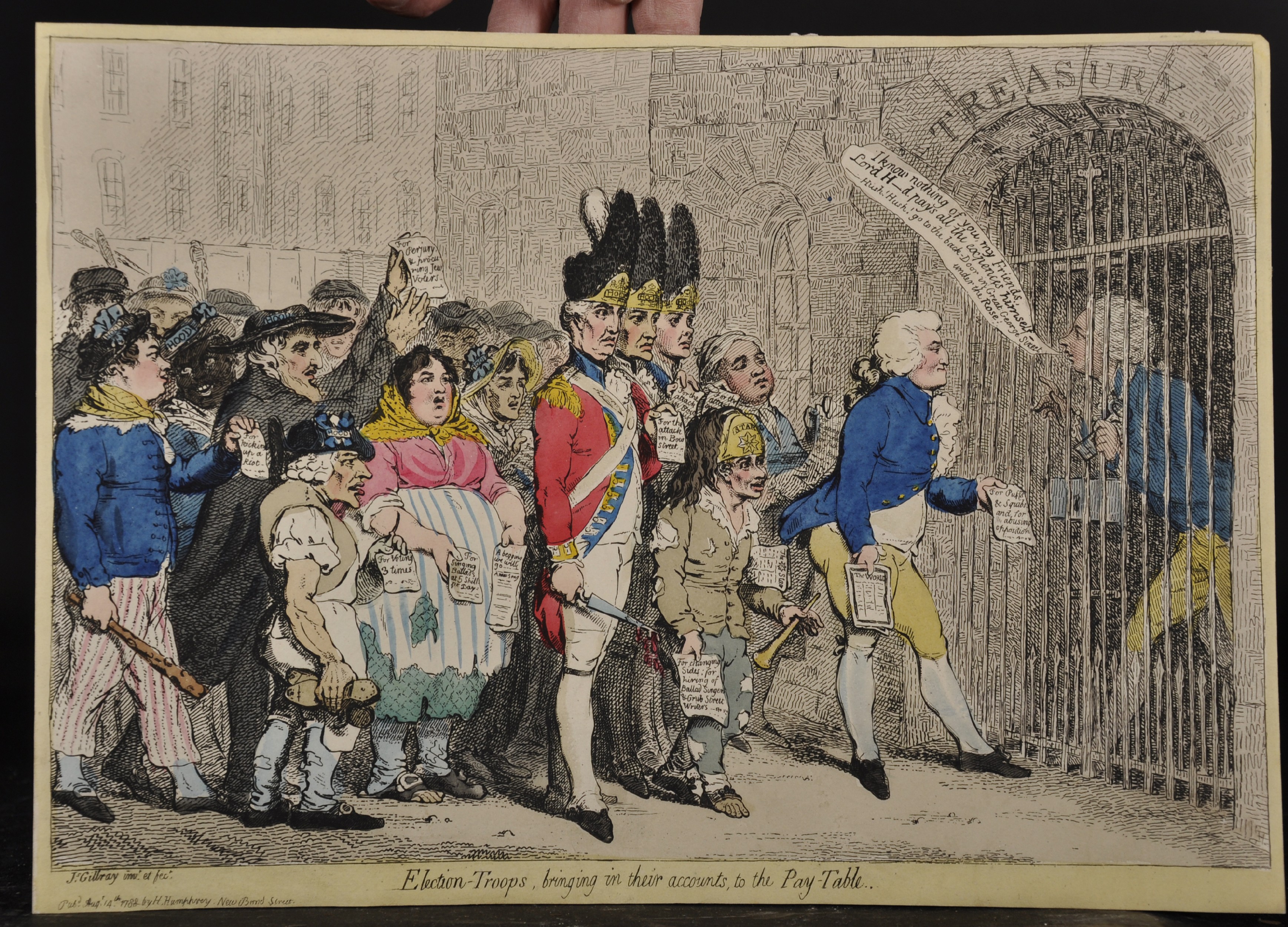 After James Gillray (1757-1815) British. "Election-Troops, bringing in their accounts, to the Pay - Image 2 of 3