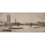 J... H... Wily (19th - 20th Century) British. "Lambeth Bridge, London", Etching, Signed and