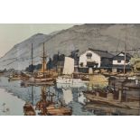 Hiroshi Yoshida (1876-1950) Japanese. "Tomonoura Harbour", Woodcut in Colours, Signed and