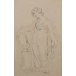 Circle of Richard Cosway (1742-1821) British. A Lady in Classical Dress, standing by an Urn,