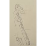 Henry Cotterill Deykin (1905-1989) British. A Young Lady Smoking, holding a Golf Bag, Pencil,