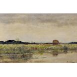 Robert Winter Fraser (1848-1906) British. A River Landscape, with Harvesting in the Distance, Oil on