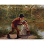 William Hemsley (1819-1893) British. "The Enthusiastic Angler", Children Fishing by a River,