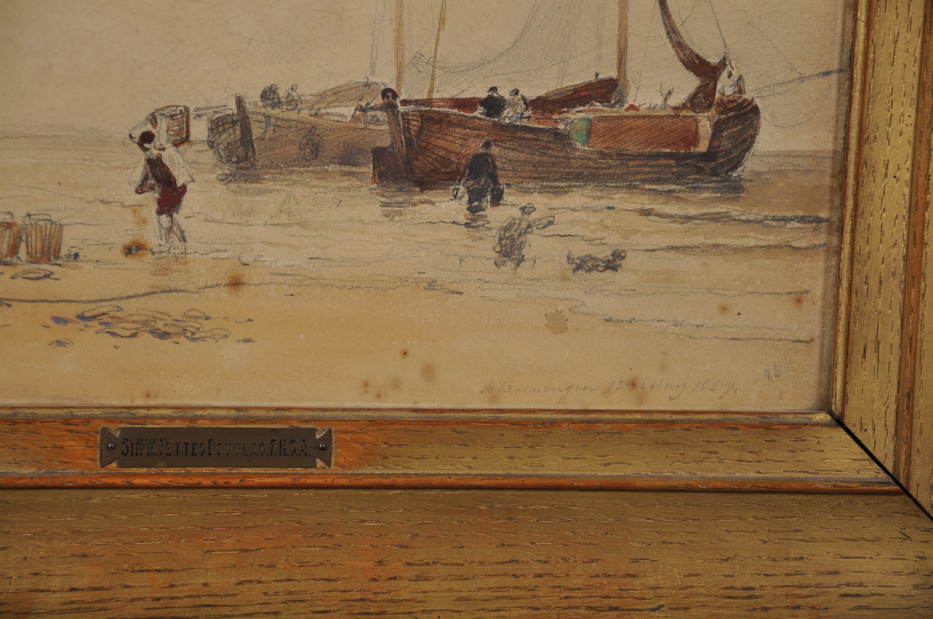 William Fettes Douglas (1822-1891) British. "Scheveningen", A Beach Scene, with Figures unloading - Image 3 of 4
