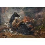 T... Davis (19th - 20th Century) British. A Battle Scene, with a Fallen Horse, Oil on Canvas, Signed