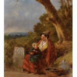 Circle of James John Hill (1811-1882) British. A Mother and Child Resting by the Wayside, Oil on
