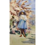 Attributed to Edward Caranua Dingli (1876-1950) Maltese. A Girl Standing by a Tree, Watercolour, 13"