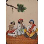 19th Century Indian School. A Study of Three Musicians, Mixed Media on Mica, Unframed, 6.75" x 5",