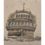 19th Century English School. "Defiance", a Stern Design, Watercolour, Signed with Initials 'LRH',