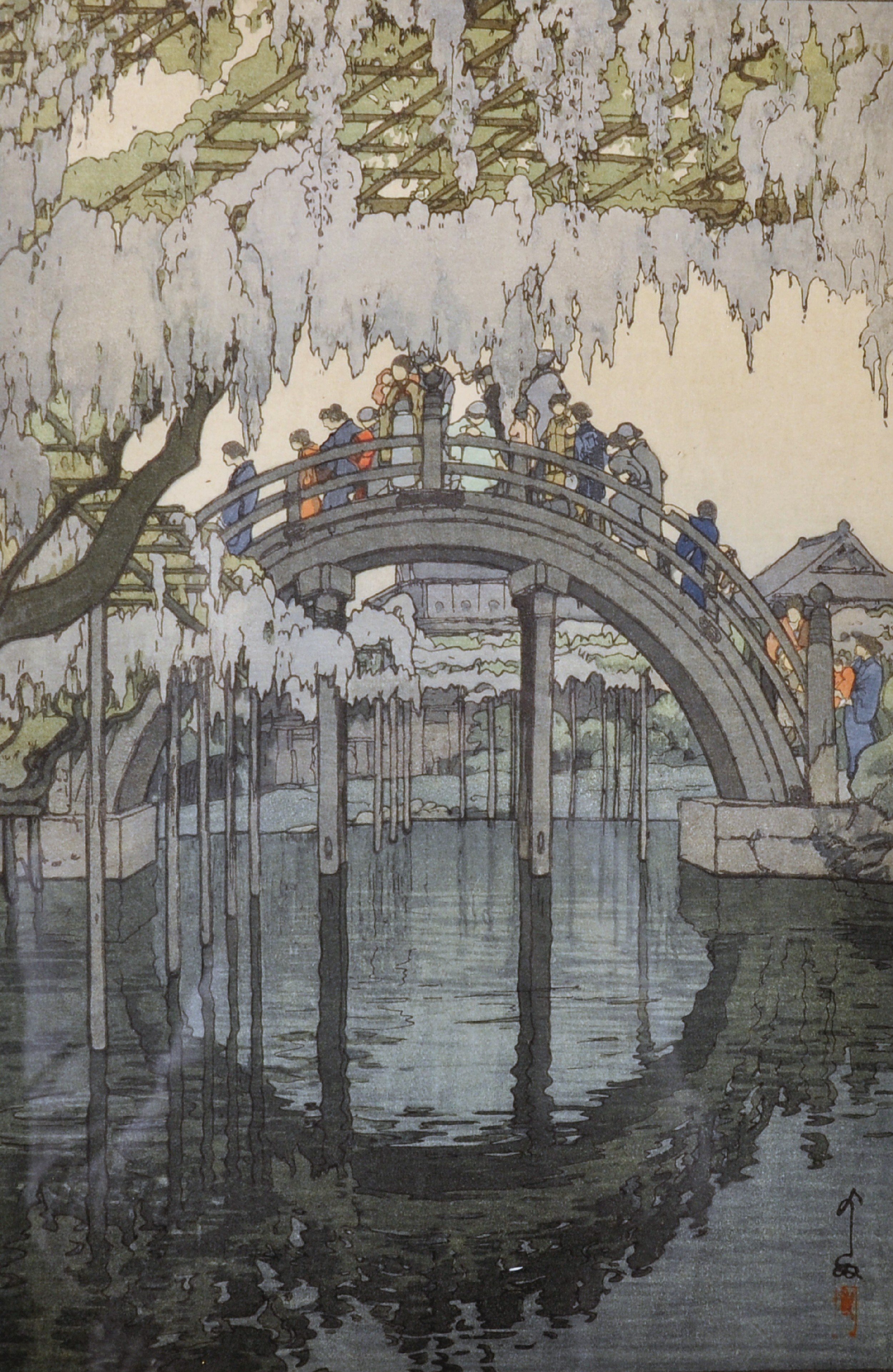 Hiroshi Yoshida (1876-1950) Japanese. "Willow and Stone Bridge", Woodcut in Colours, Signed and - Image 3 of 8