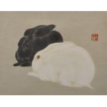 After Mokuchu Urushibara (1888-1953) Japanese. Two Rabbits, Print, 9.5" x 12".
