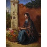 Circle of Augustus Edwin Mulready (1844-c.1903) British. 'The Flower Seller', Oil on Canvas, 10" x