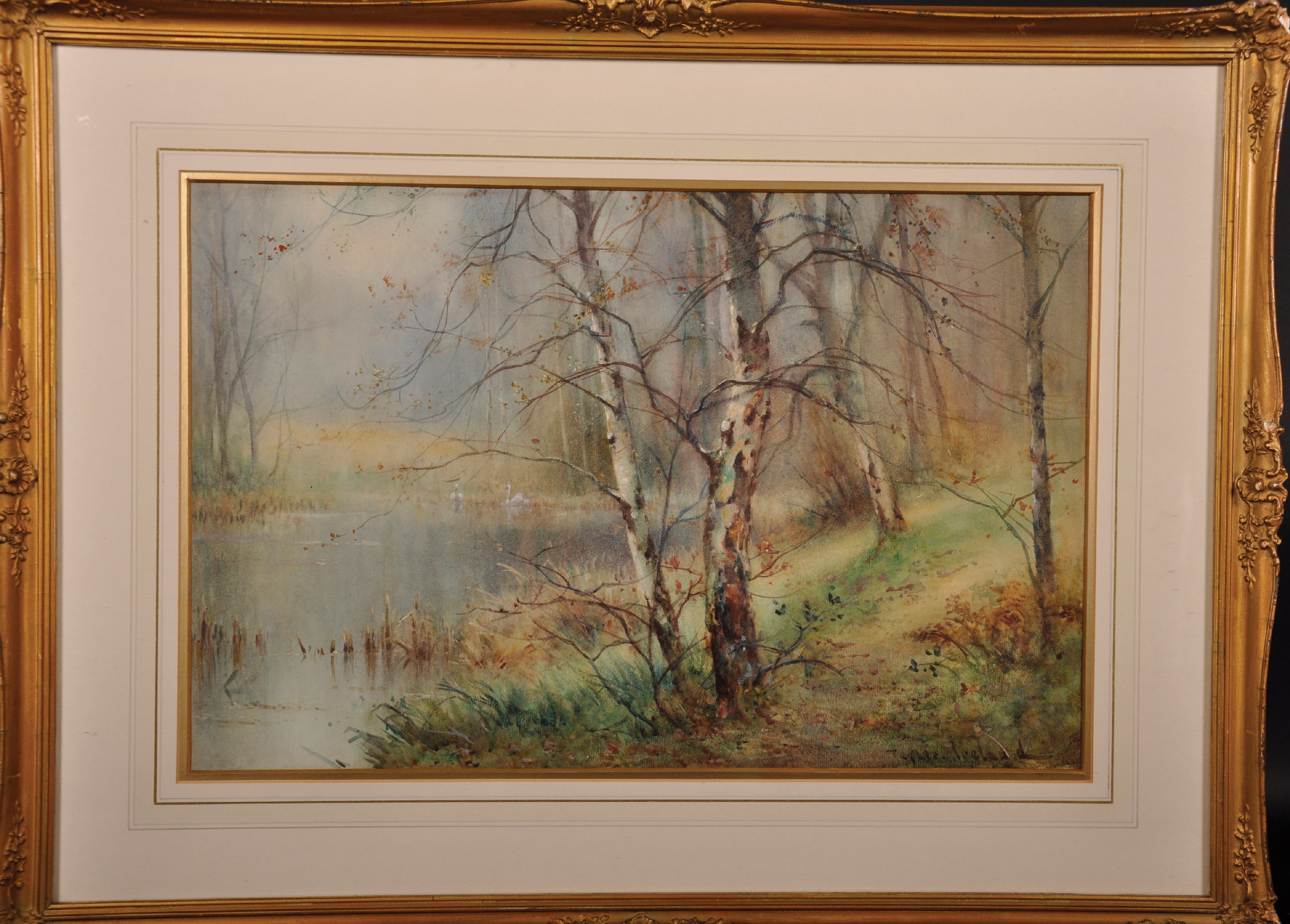 Thomas Taylor Ireland (act.1880-1927) British. A Wooded River Landscape, with Swans in the distance, - Image 2 of 4