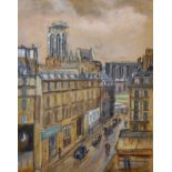 Raymond Besse (1899-1969) French. "Vue de Paris", a Street Scene, with Figures, Mixed Media,