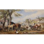 Henry Brittan Willis (1810-1884) British. 'Farmyard Animals', with Horses, Cattle, Chickens and