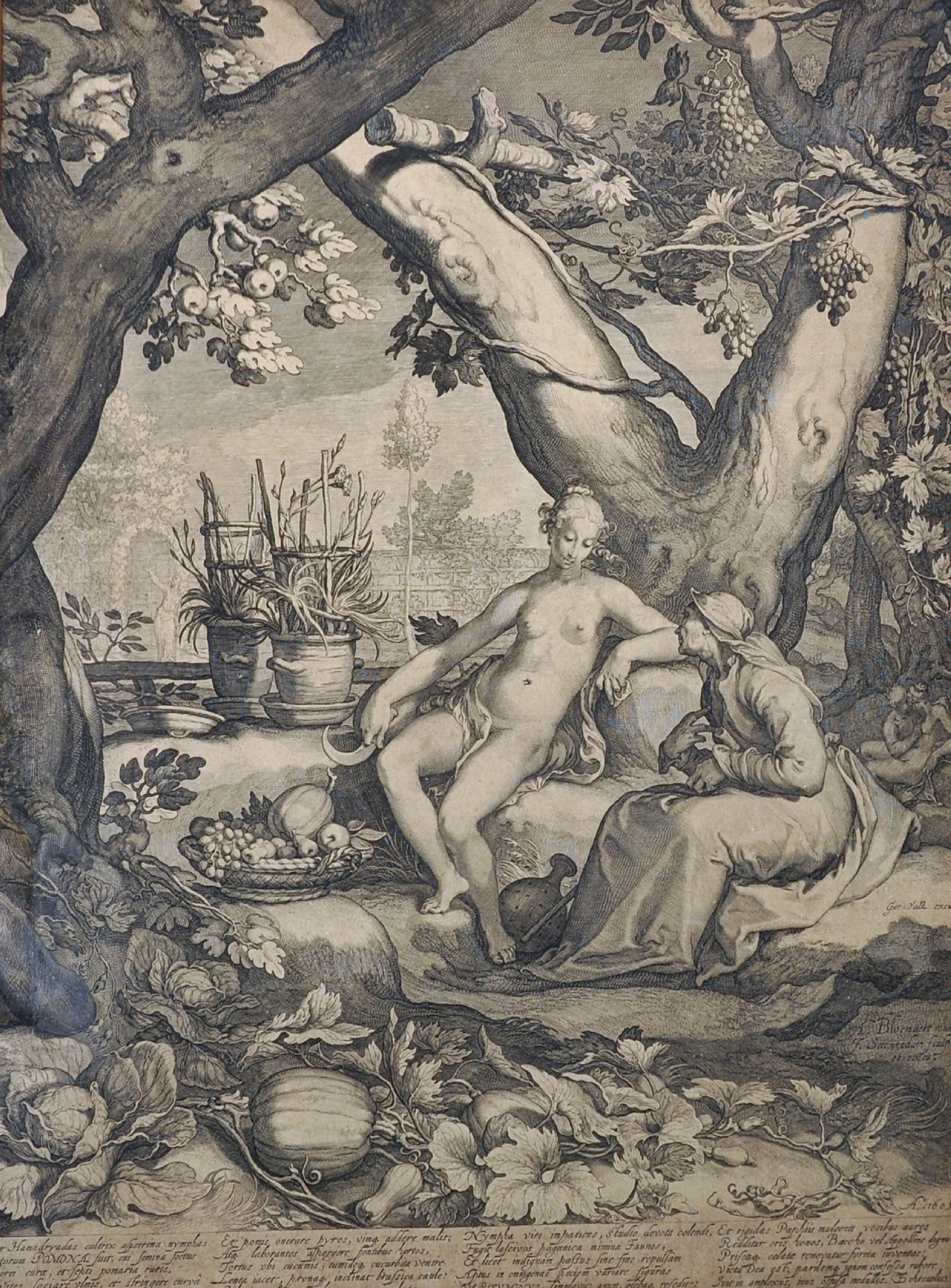 After Abraham Bloemaert (1564-1651) Dutch. "Vertumnus and Pomona", Figures under a Tree,