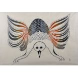 Pitaloosie Saila (1942- ) Inuit. "Settling on the Nest", Stonecut, Signed, Inscribed 'Dorset