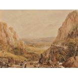 C... Grey (19th Century) British. An Extensive Mountainous Landscape, with a Shepherd and Flock in