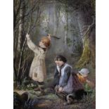 J... Hitchins (19th Century) British. Children Gathering Kindling in a Forest, Watercolour, Signed