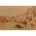 19th Century English School. 'The Rialto Bridge, Venice', with Figures in a Gondola, Watercolour,