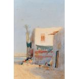 Augustus Osborne Lamplough (1877-1930) British. "Rop Arab Le Cairo", Figures by a Market Stall,