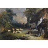 Edward Robert Smythe (1810-1899) British. "Farmyard Scene", Pastel, Signed, and Inscribed on a label